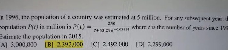 In 1996, the population of a country was