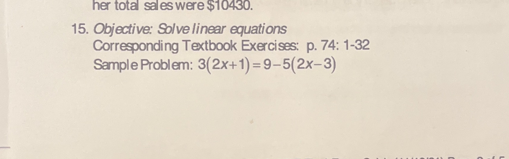 What is awnser to question 15? her total sales