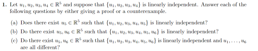 1. Let u1, u2, u3, u4 ( R' and suppose that