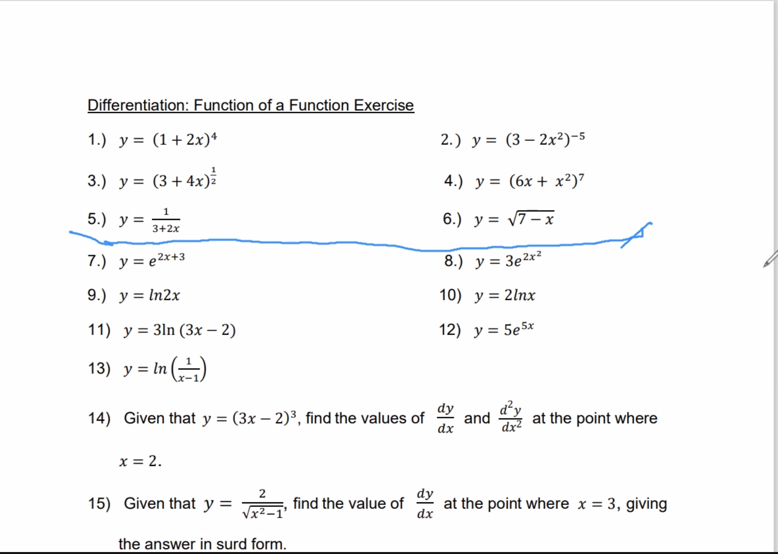 Differentiation: Function of a Function Exercise