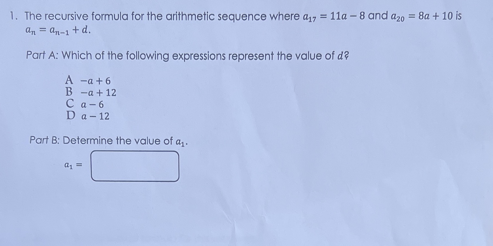 1. The recursive formula for the arithmetic