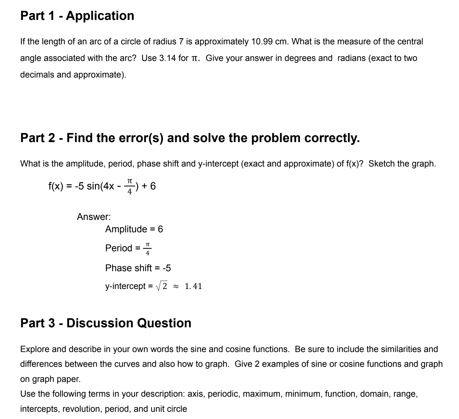 Part 1 - Application If the length of an arc of a