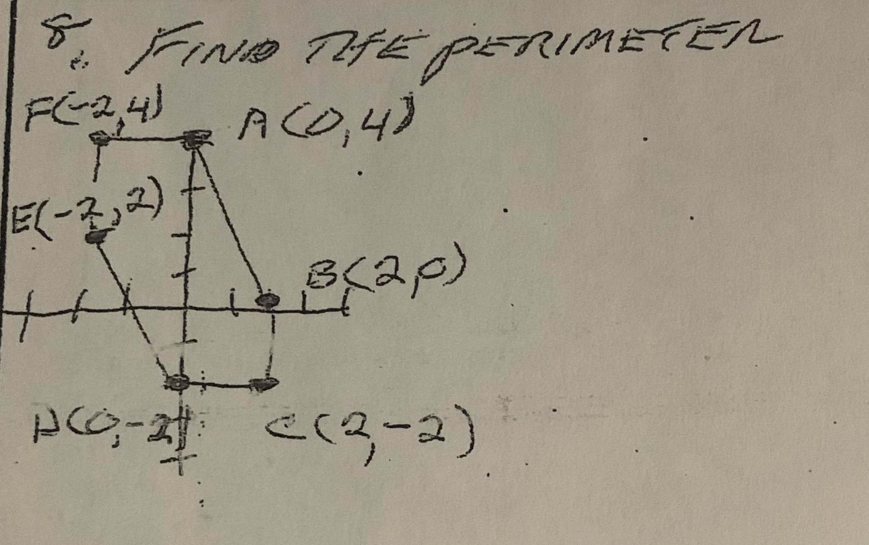 FIND THE PERIMETER F(24) E( - 3 ) 2 ) B (20 ) <