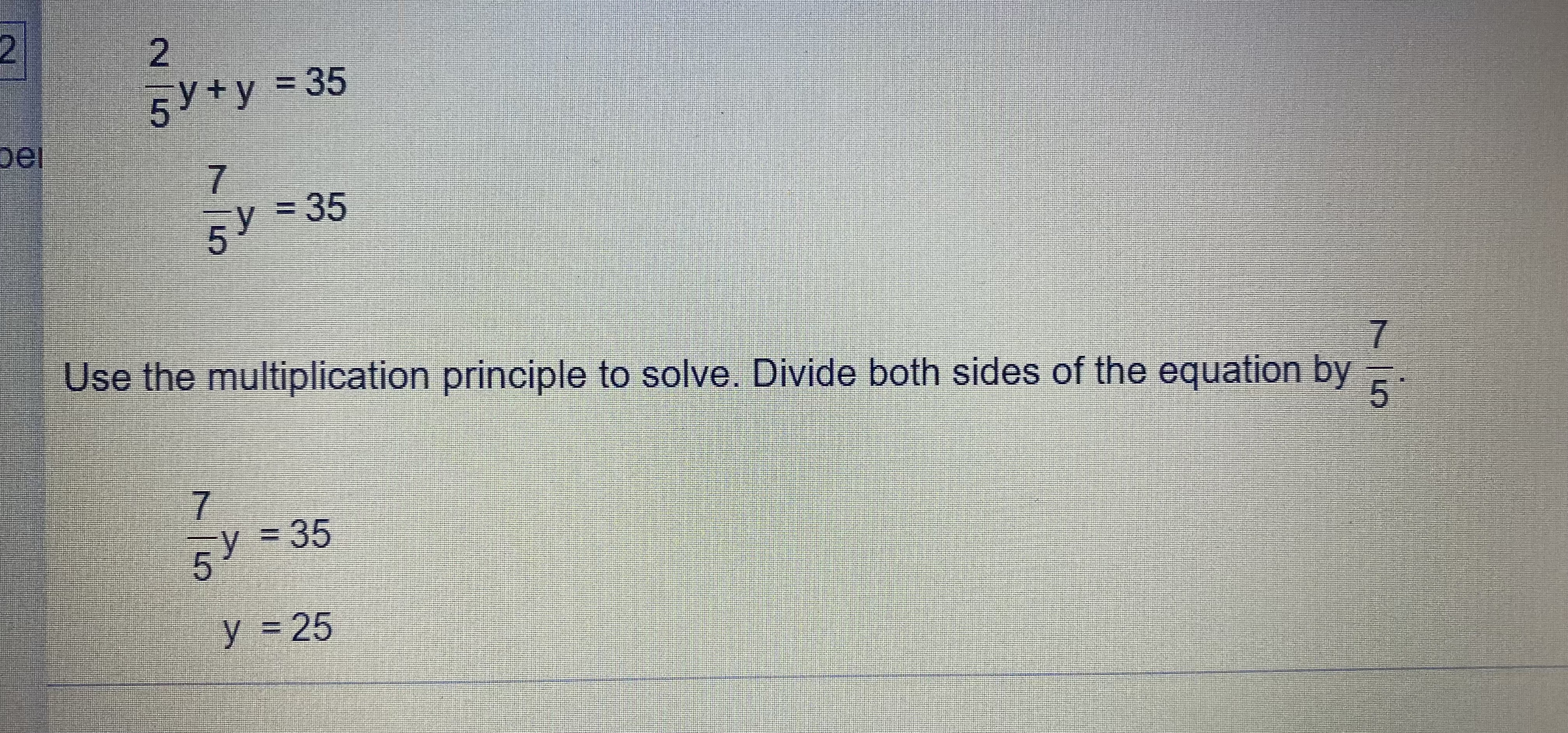 2 2 5/+y = 35 Del 7 5 1 = 35 Use the