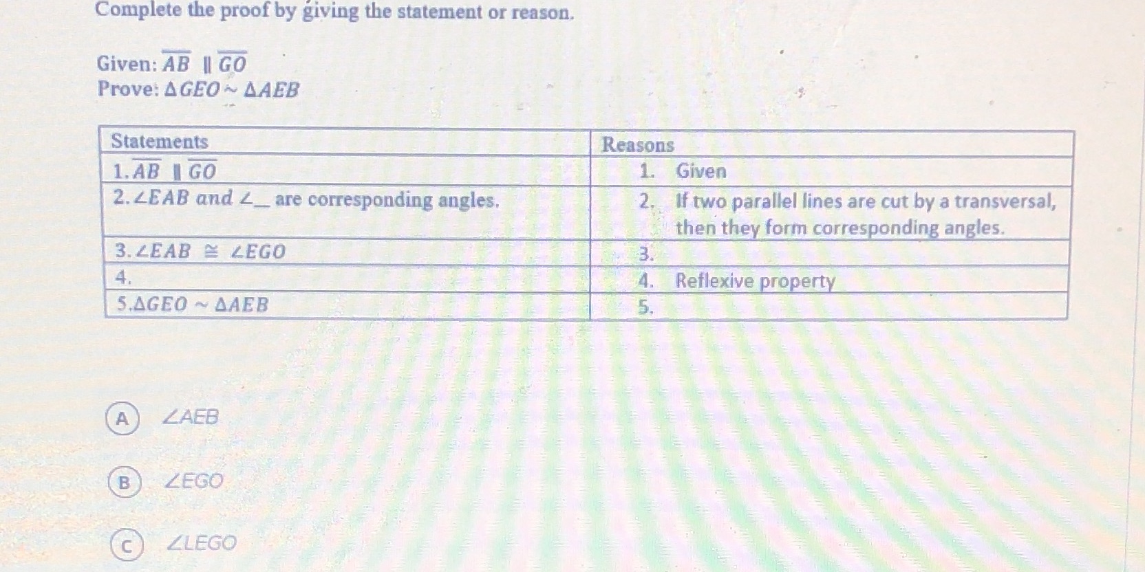 Complete the proof by giving the statement or