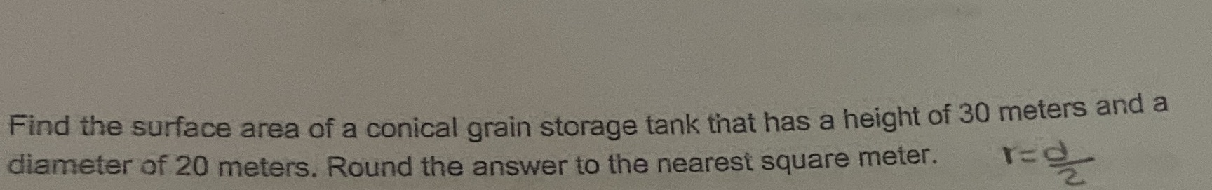 Find the surface area of a conical grain storage
