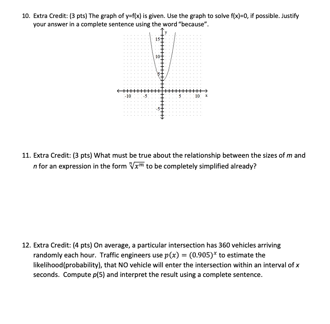 10. Extra Credit: (3 pts) The graph of y=f(x) is