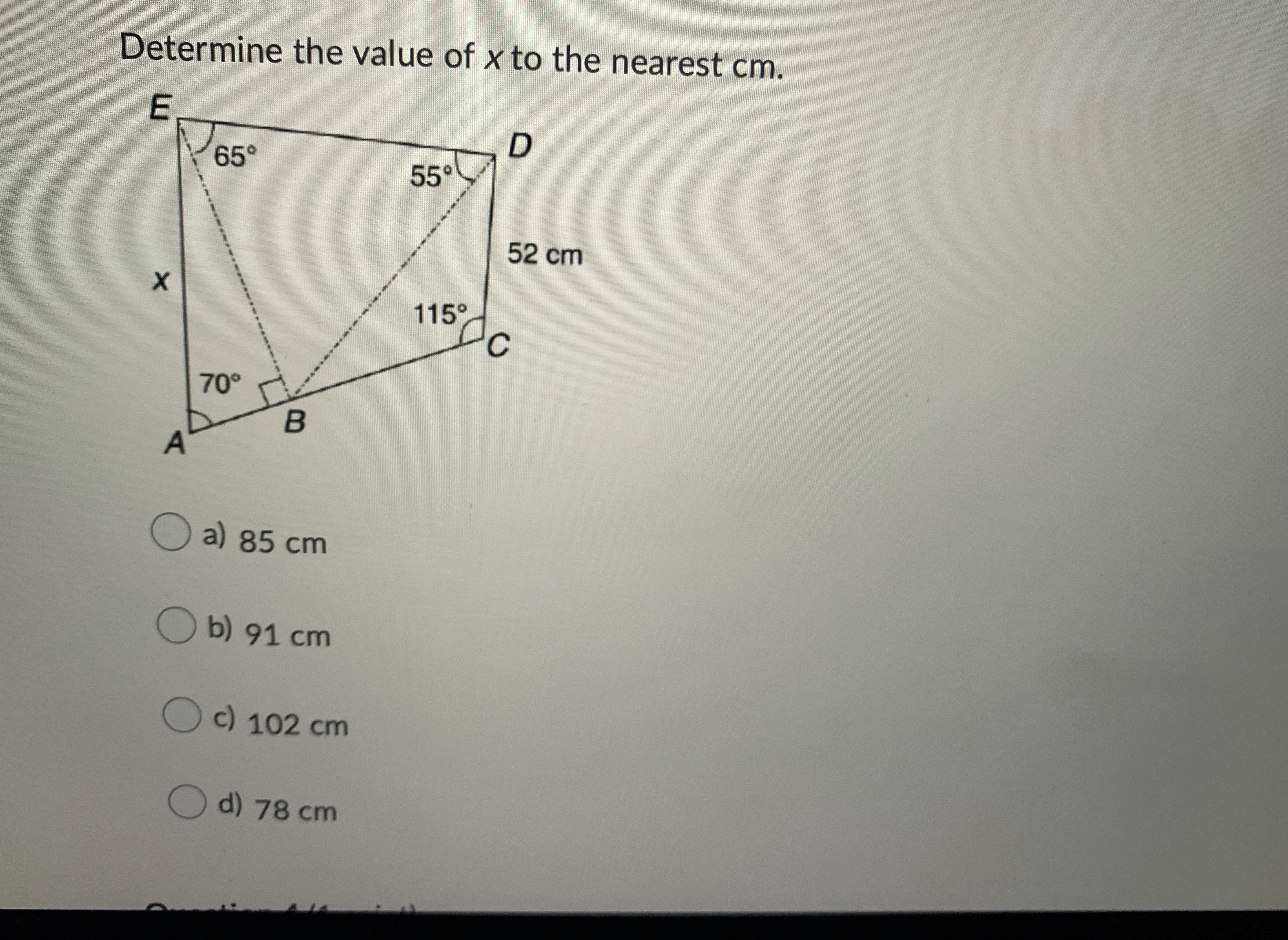 Question 3 Determine the value of x to the
