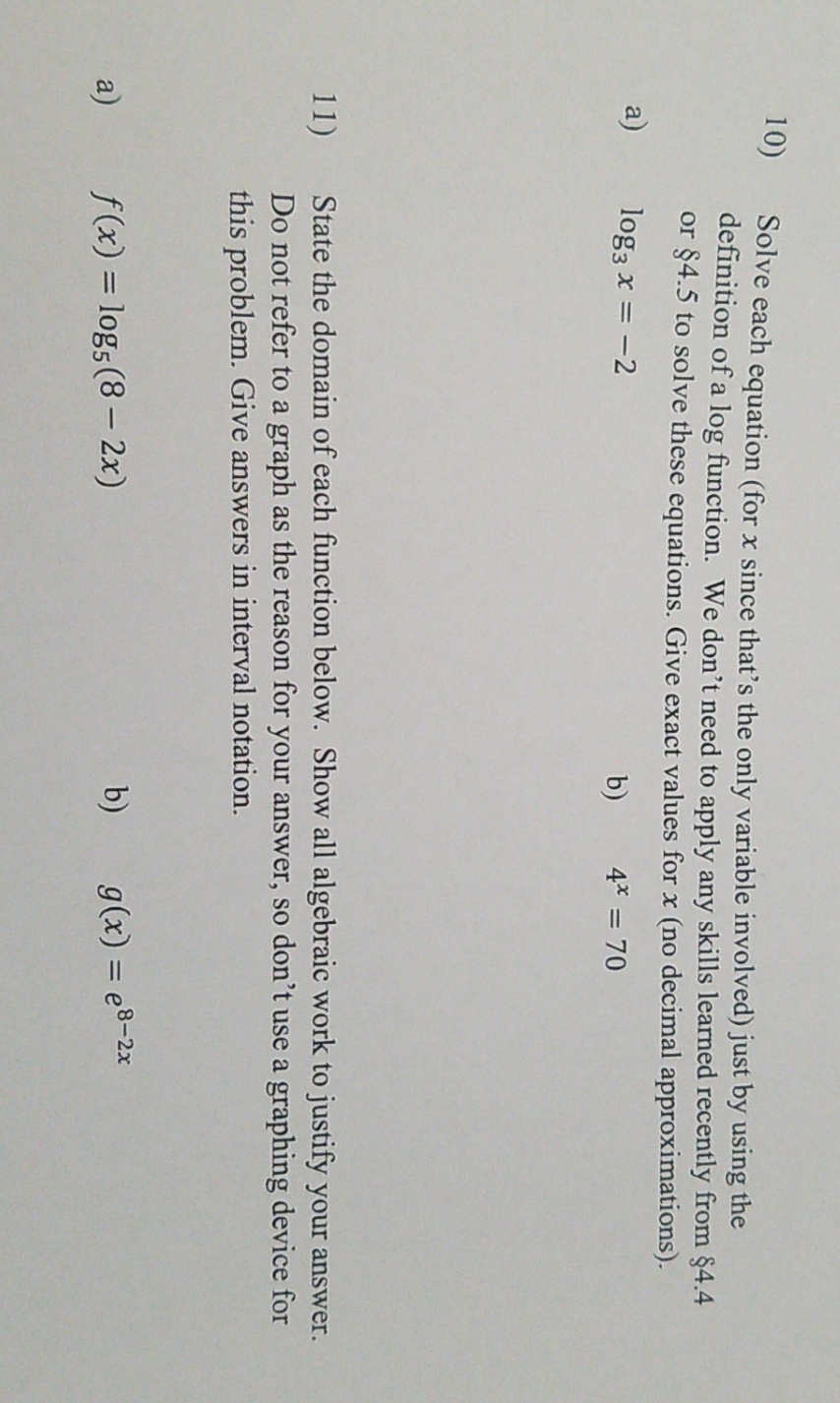 precalculus II Solve each equation (for x since