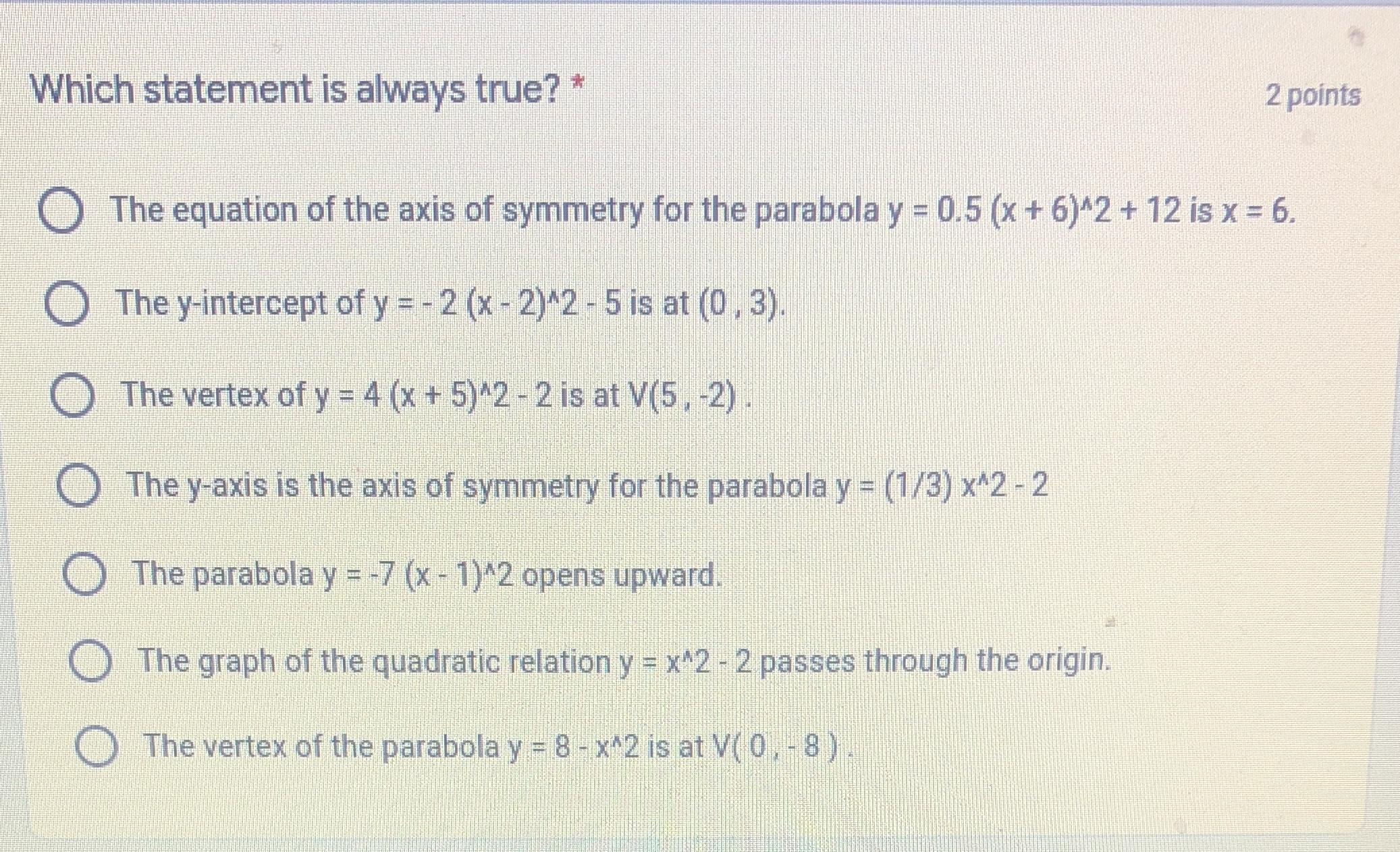 What option is always true listed in the picture