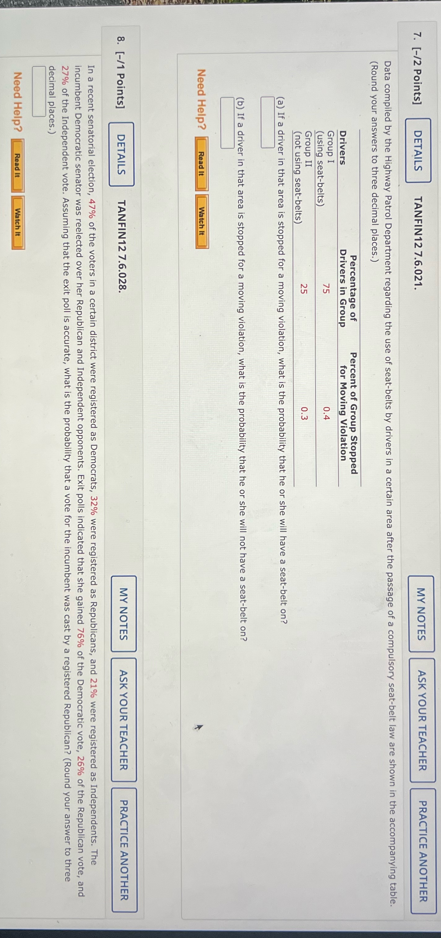 Need help with 7 + 8! Please! 7. [-/2 Points]