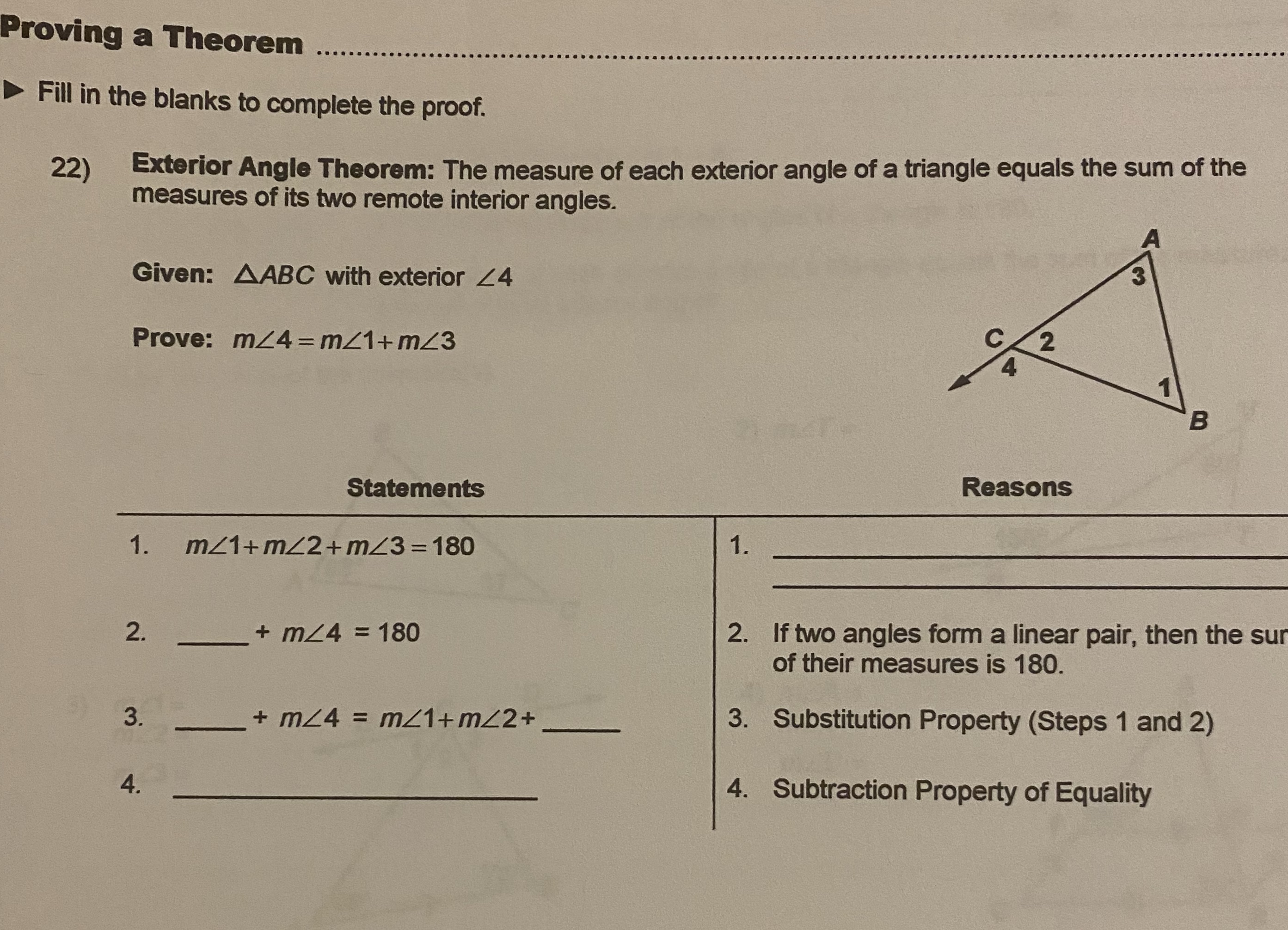 Proving a Theorem Fill in the blanks to complete