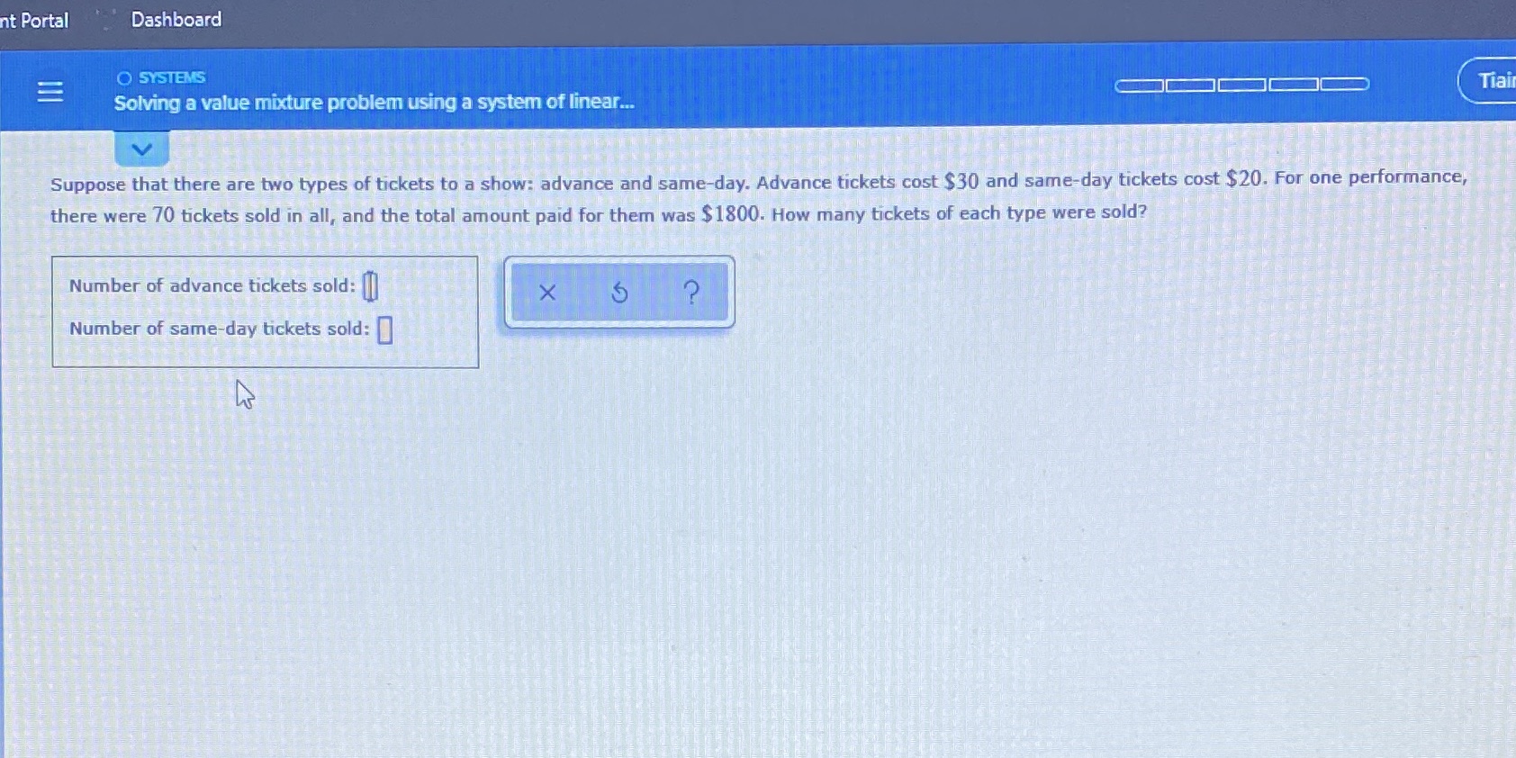 nt Portal Dashboard O SYSTEMS Tiai Solving a