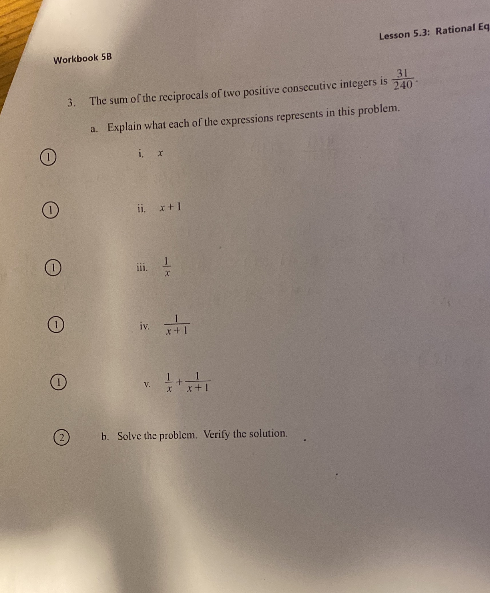 Lesson 5.3: Rational Ec Workbook 5B 31 3. The sum