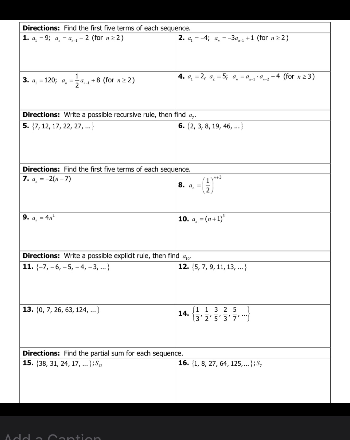 Intro to Sequences & Series pls show work