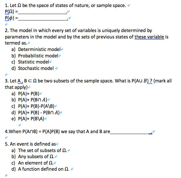 1. Let n be the space of states of nature, or