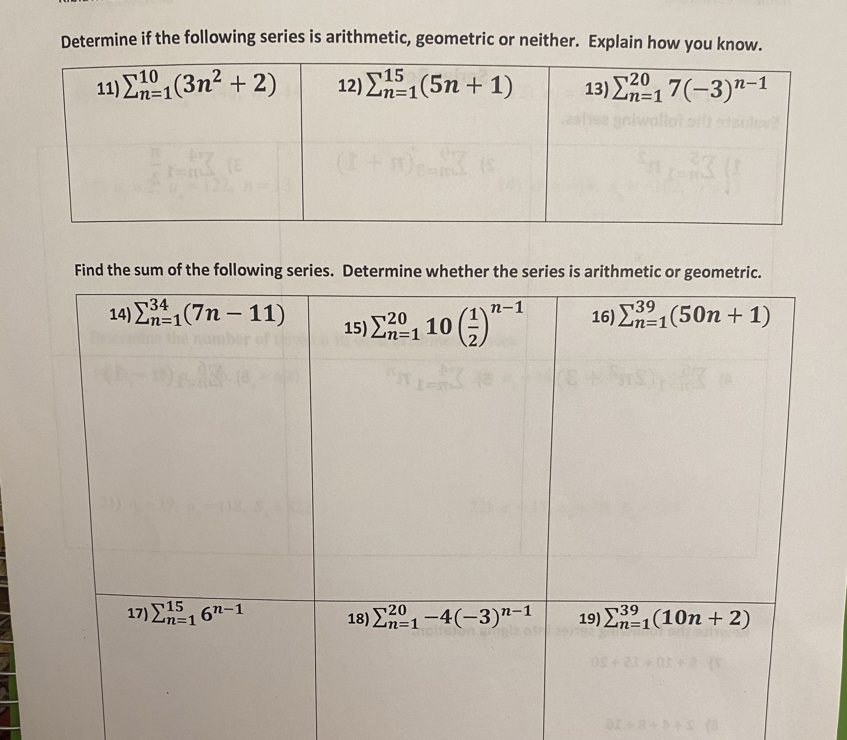 Determine if the following series is arithmetic,