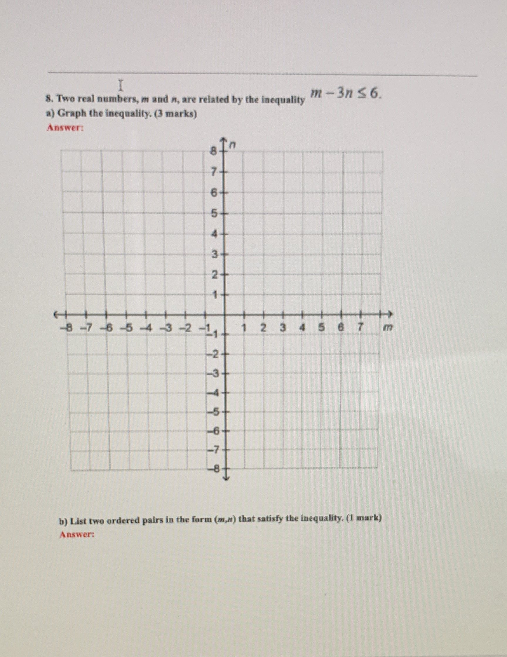 I 8. Two real numbers, m and n, are related by
