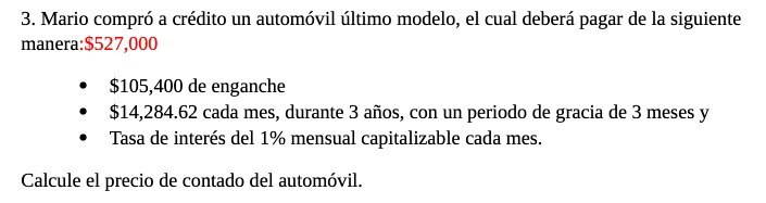3. Mario compro a credito un automovil ultimo
