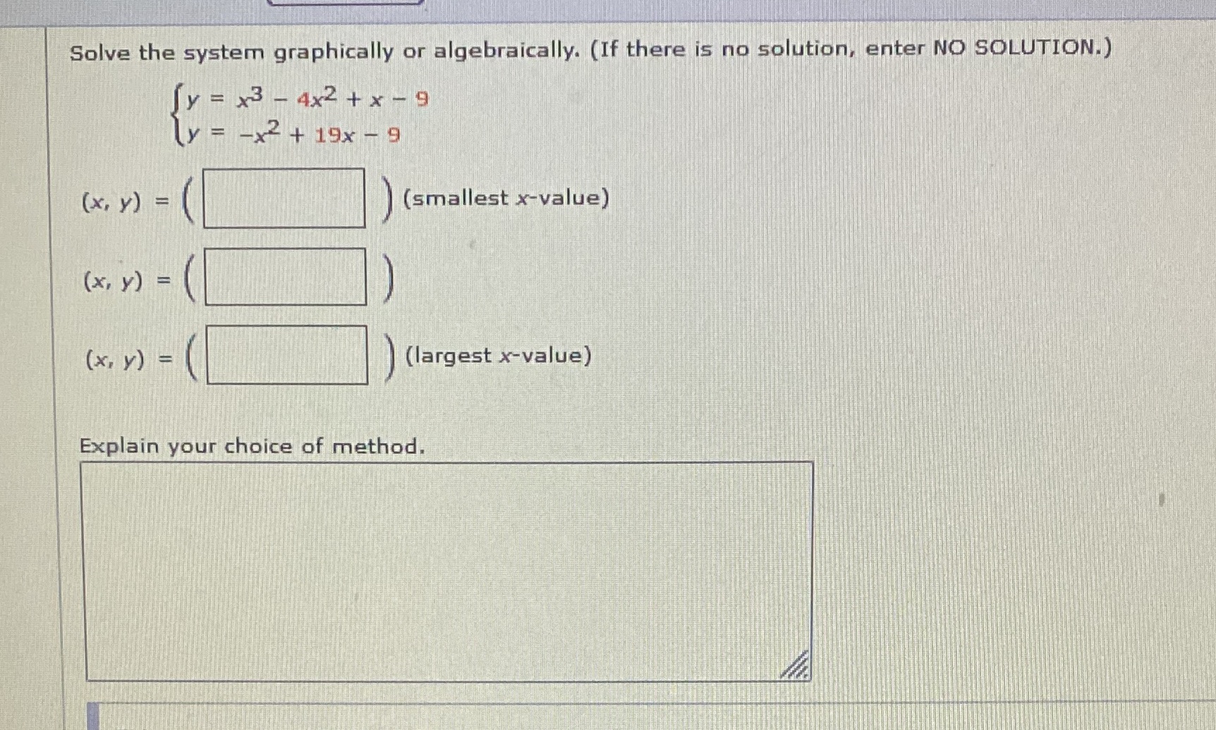 Solve the system graphically or algebraically.