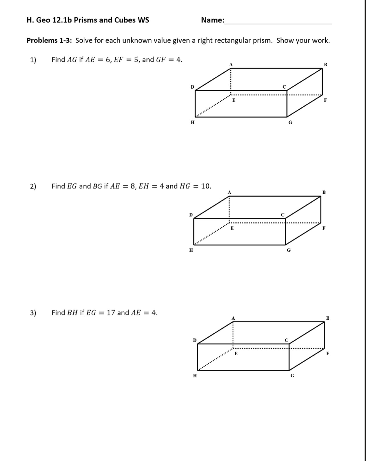 Problems 1-8 all. Answer key below if needed. H.