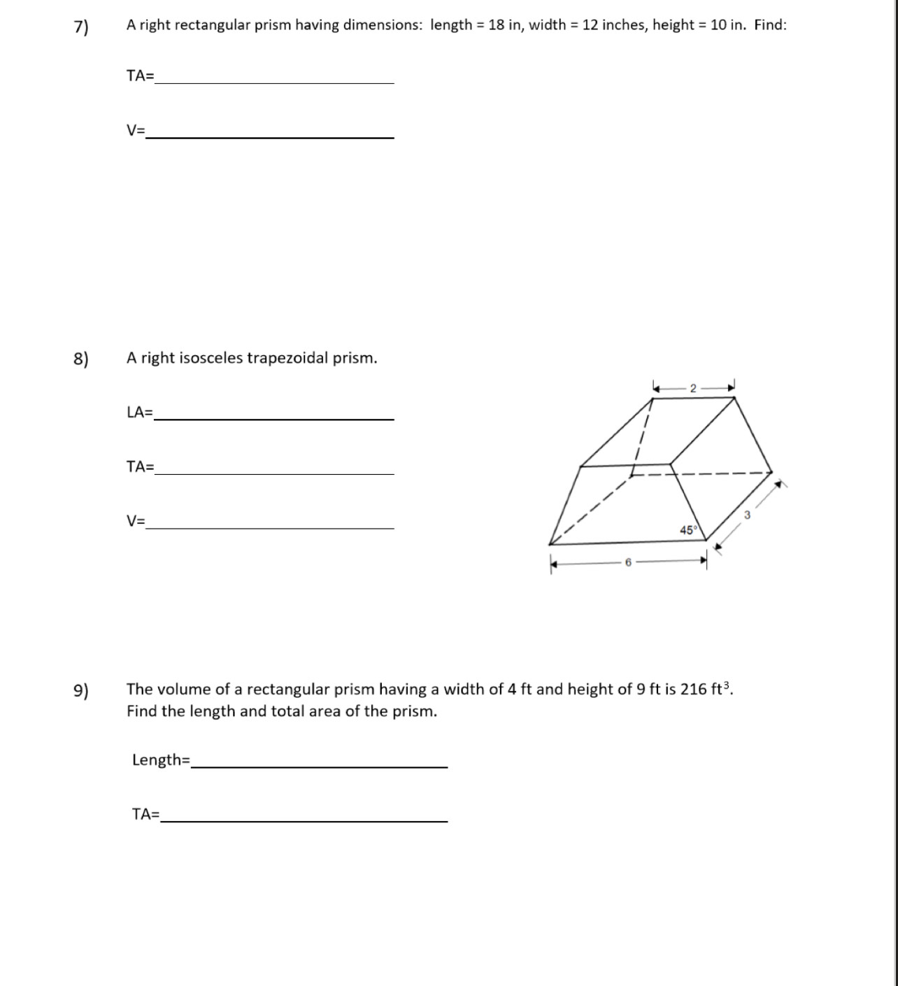 Problems 1-8 all. Answer key below if needed. H.