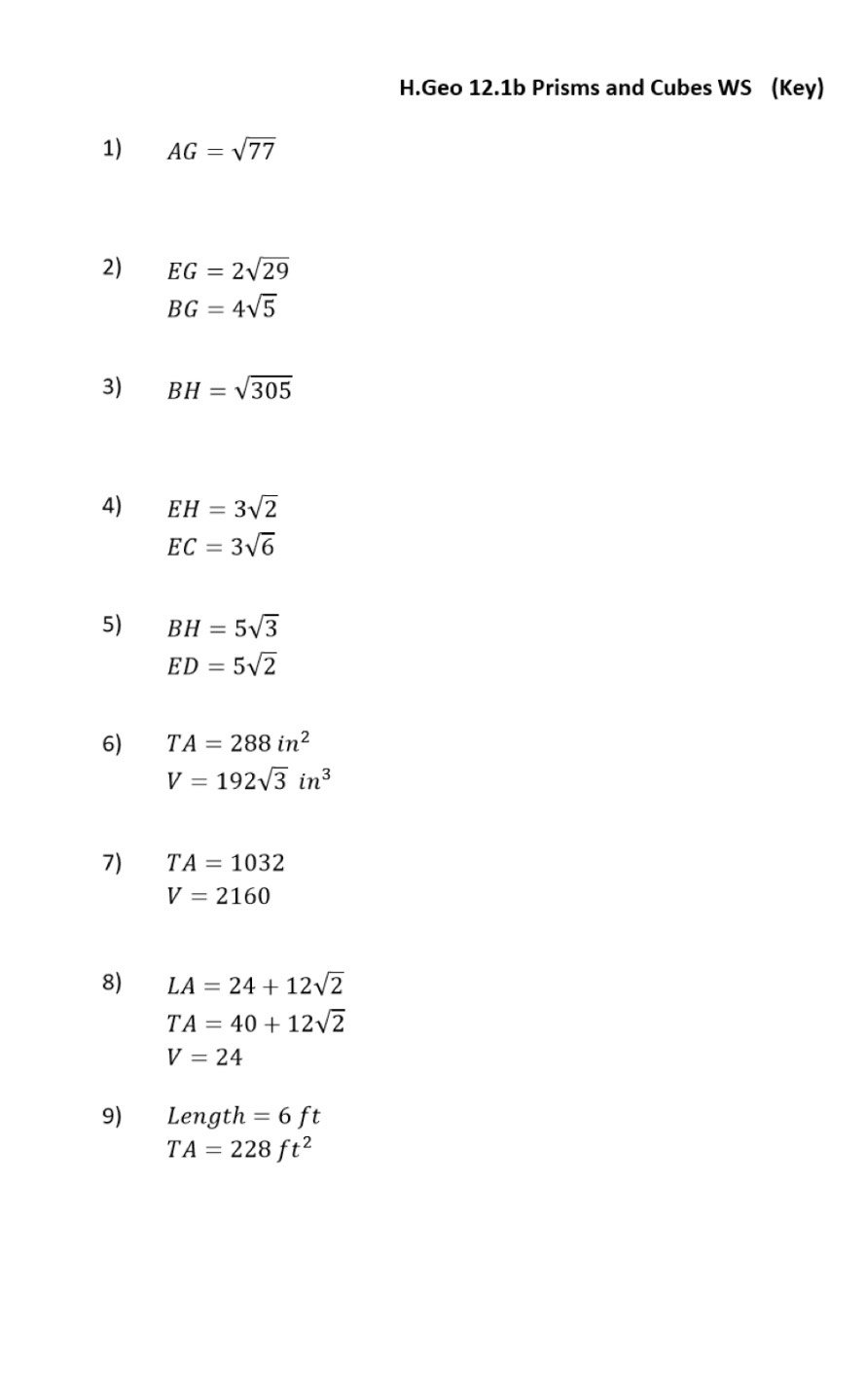 Problems 1-8 all. Answer key below if needed. H.