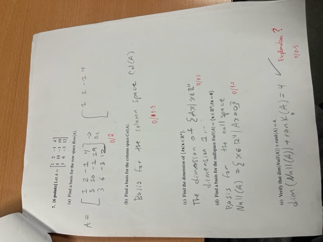 7. [6 points] Let 4 = 3 10 15] (a) Find a basis
