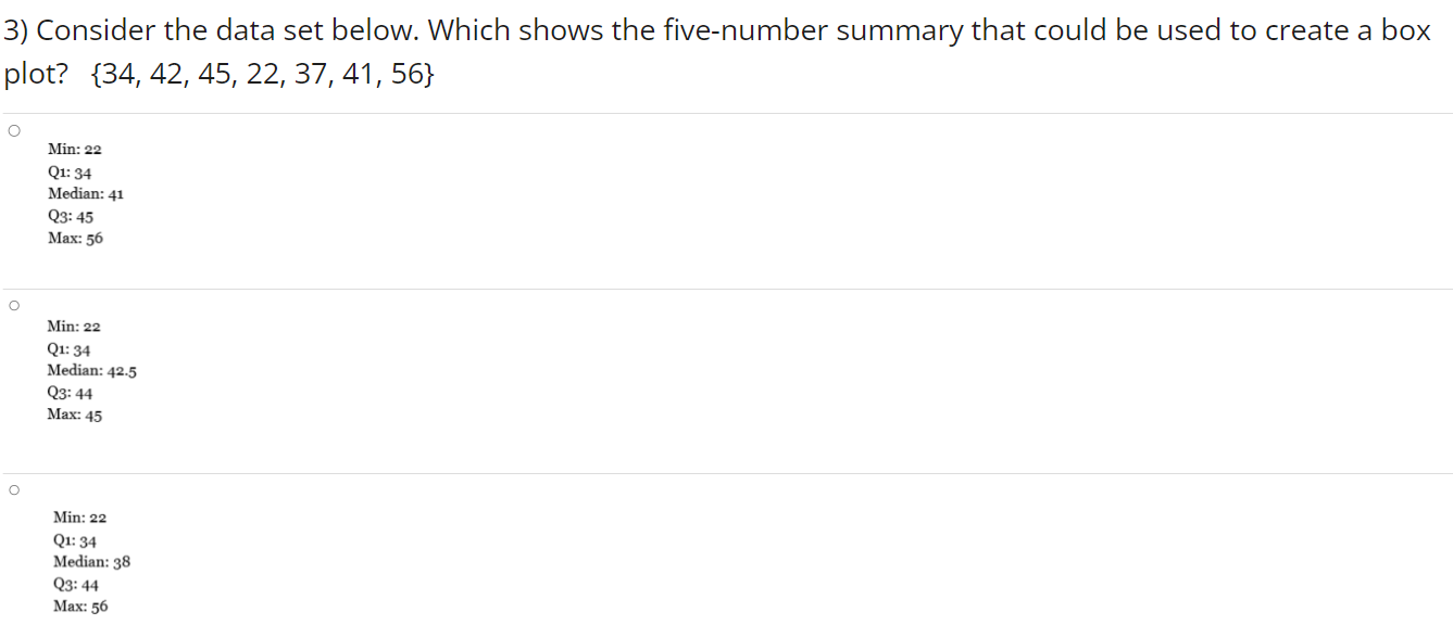 3) Consider the data set below. Which shows the