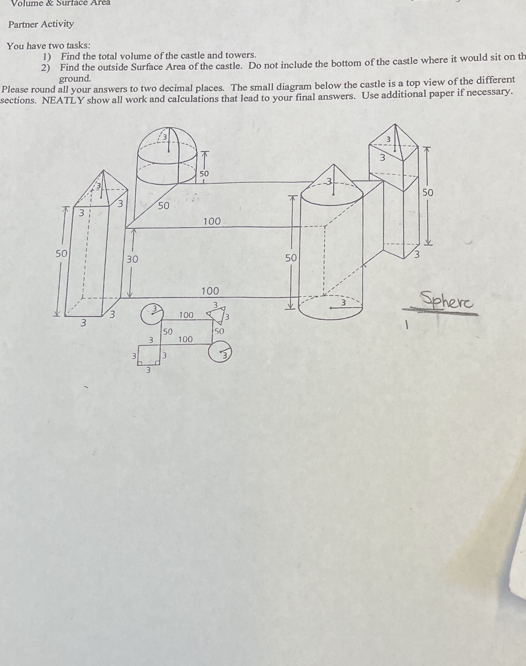 Volume & Su Partner Activity You have two tasks: