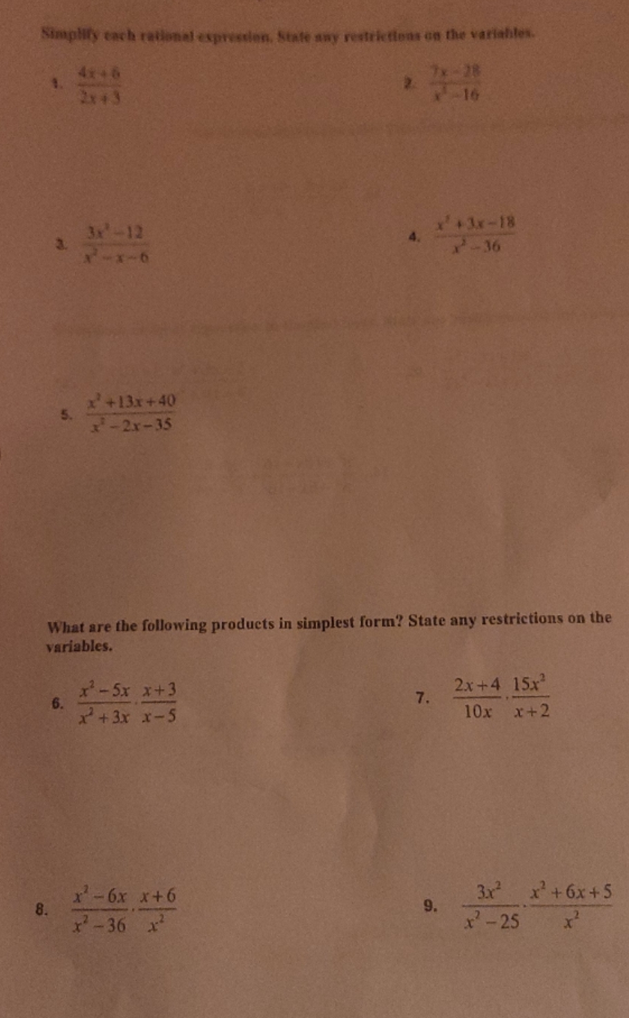 thank you! Simplify each rational expression,