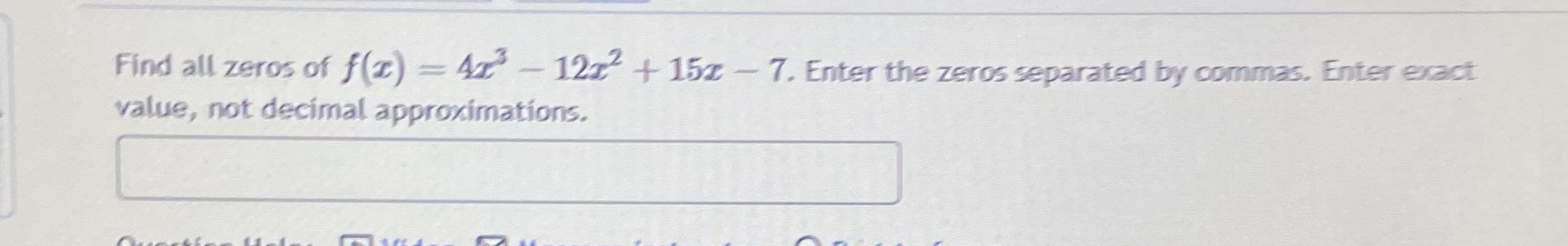 Find all zeros of f(I) = 41 - 1213 + 151 - 7.