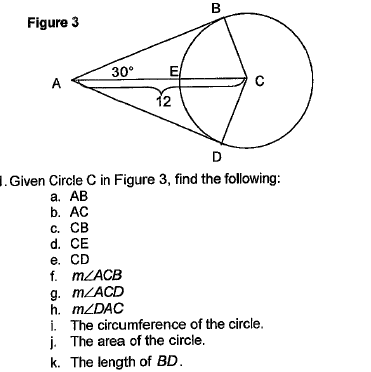 B Figure 3 30 E A C 12 D . Given Circle C in