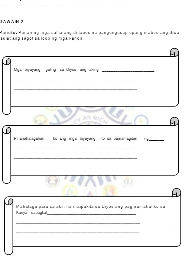 GAWAIN 2 'anuto: Punan ng mga salita ang di