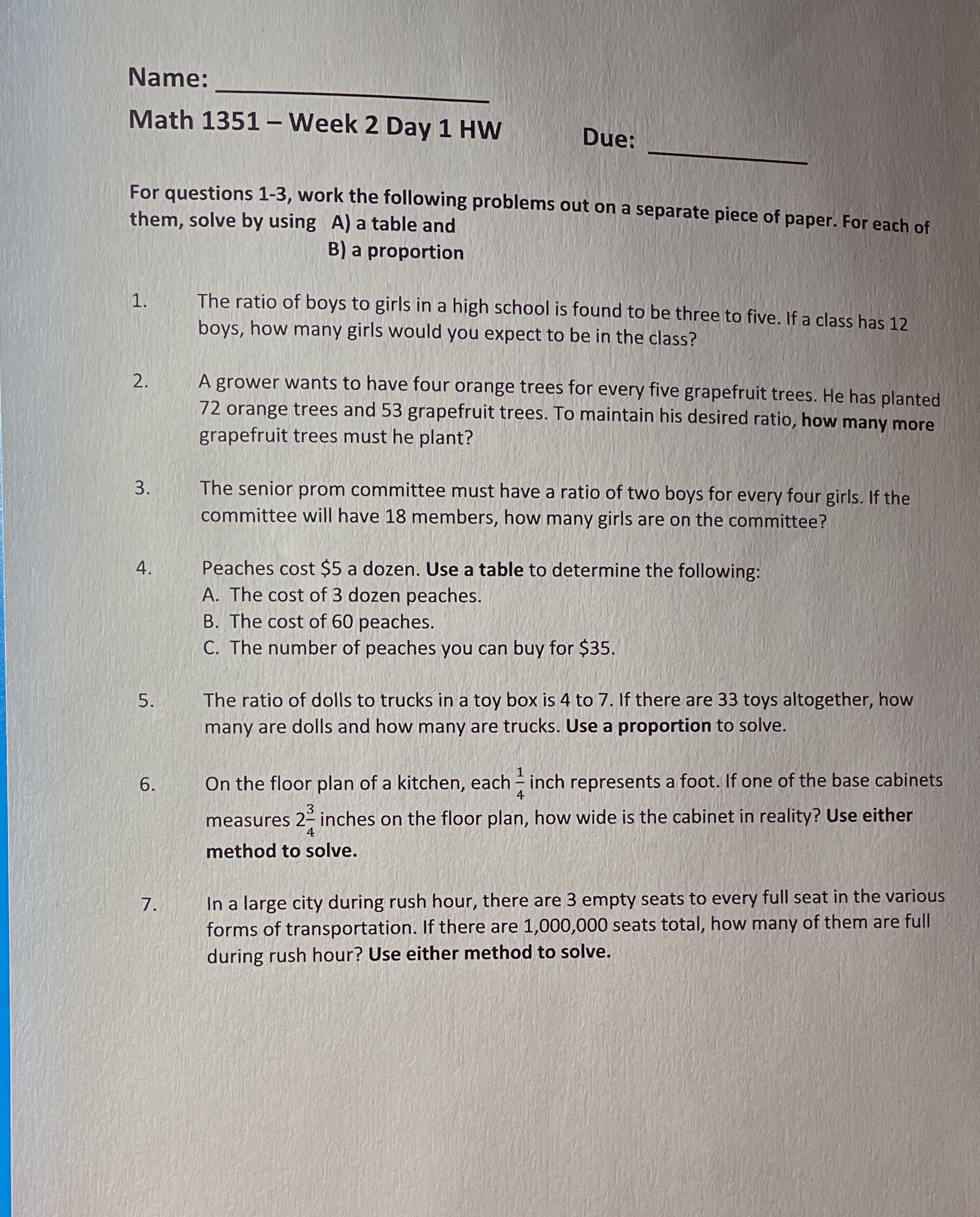 Name: Math 1351 - Week 2 Day 1 HW Due: For