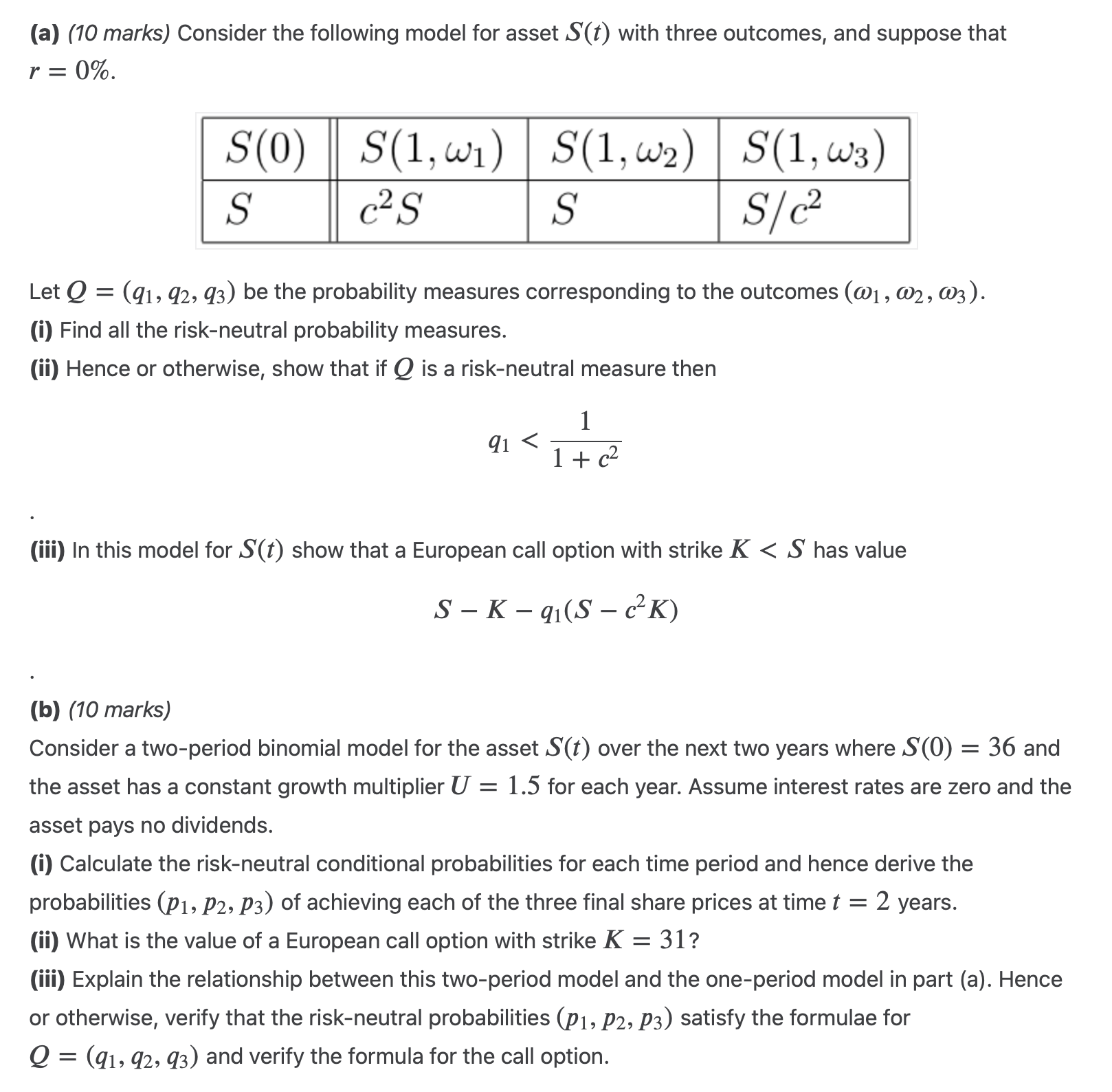 (a) (10 marks) Consider the following model for
