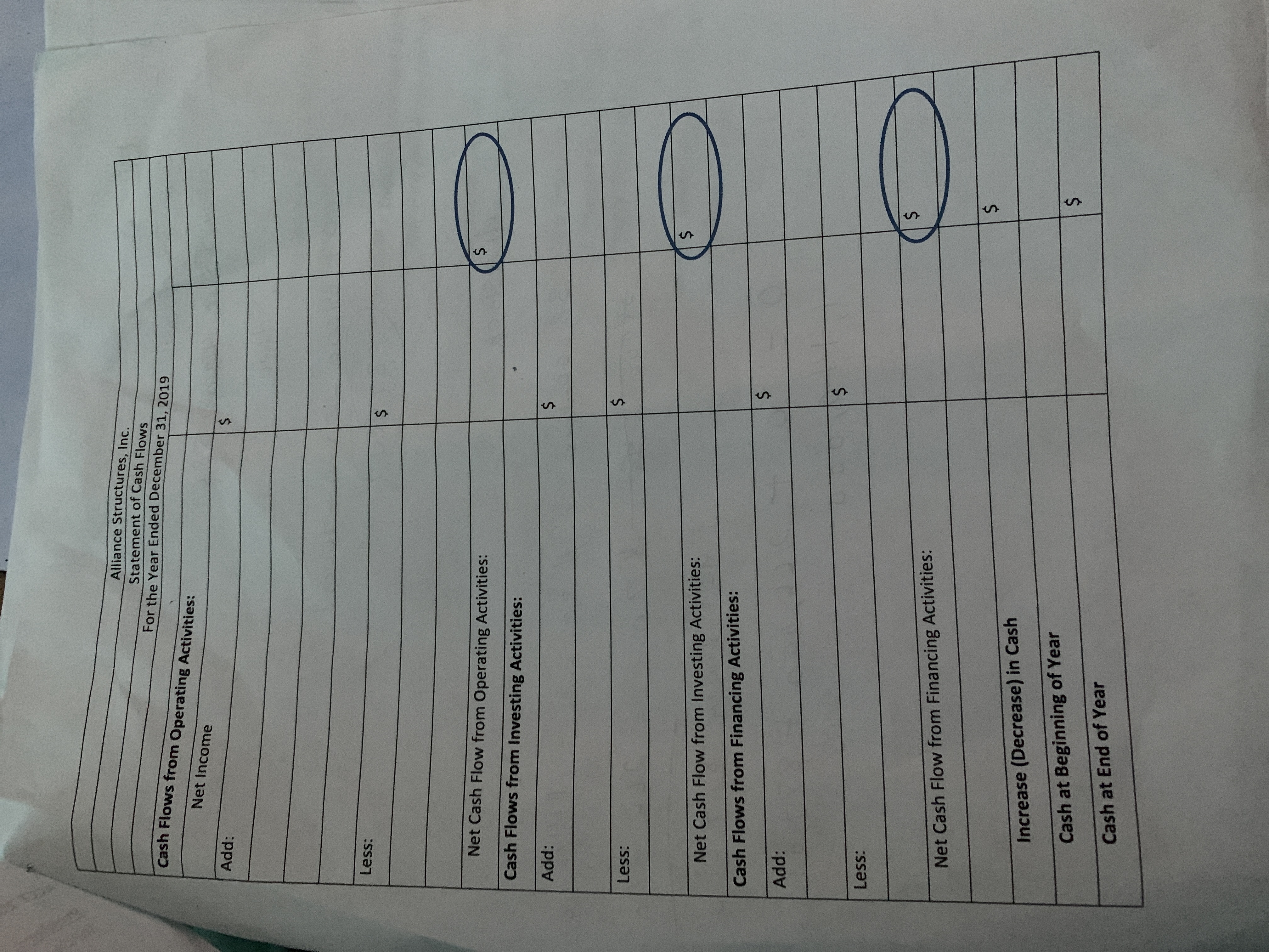 Alliance Structures, Inc. Statement of Cash Flows