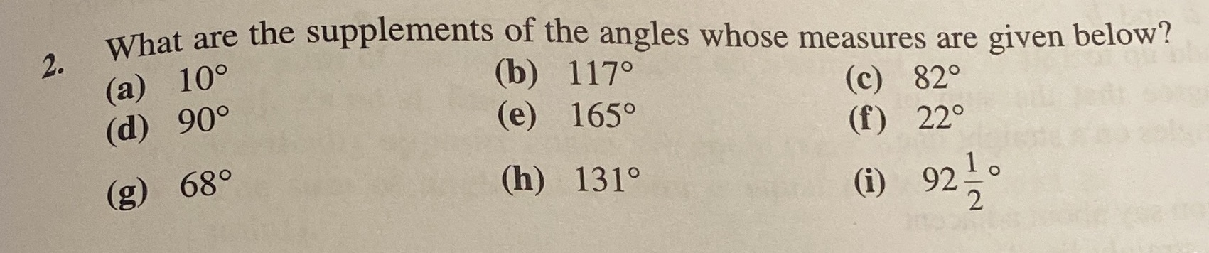 2. What are the supplements of the angles whose