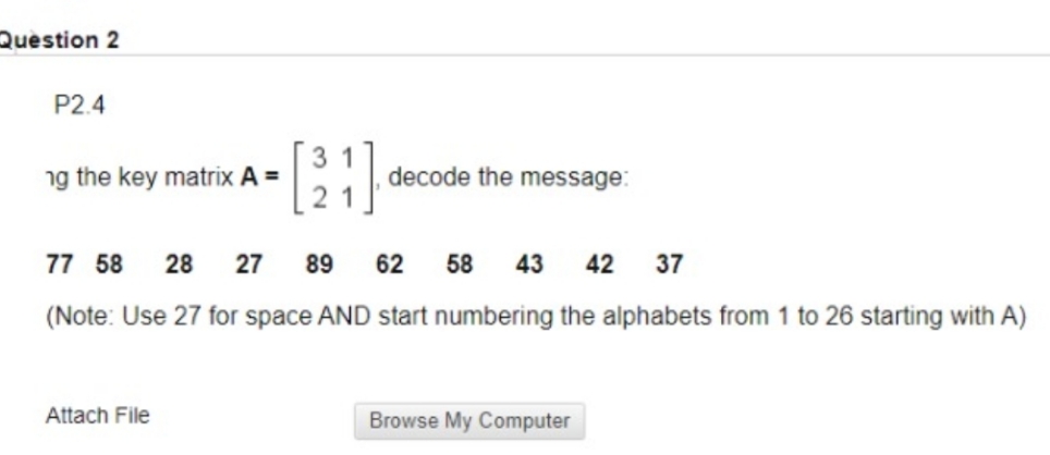 gjfjejwk k Question 2 P2.4 3 17 ng the key matrix