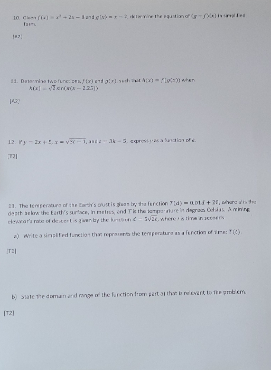 it's a test 10. Given / (x) = x2 + 2x - H and g
