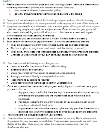 Task 1 A. Please prepare an information page and