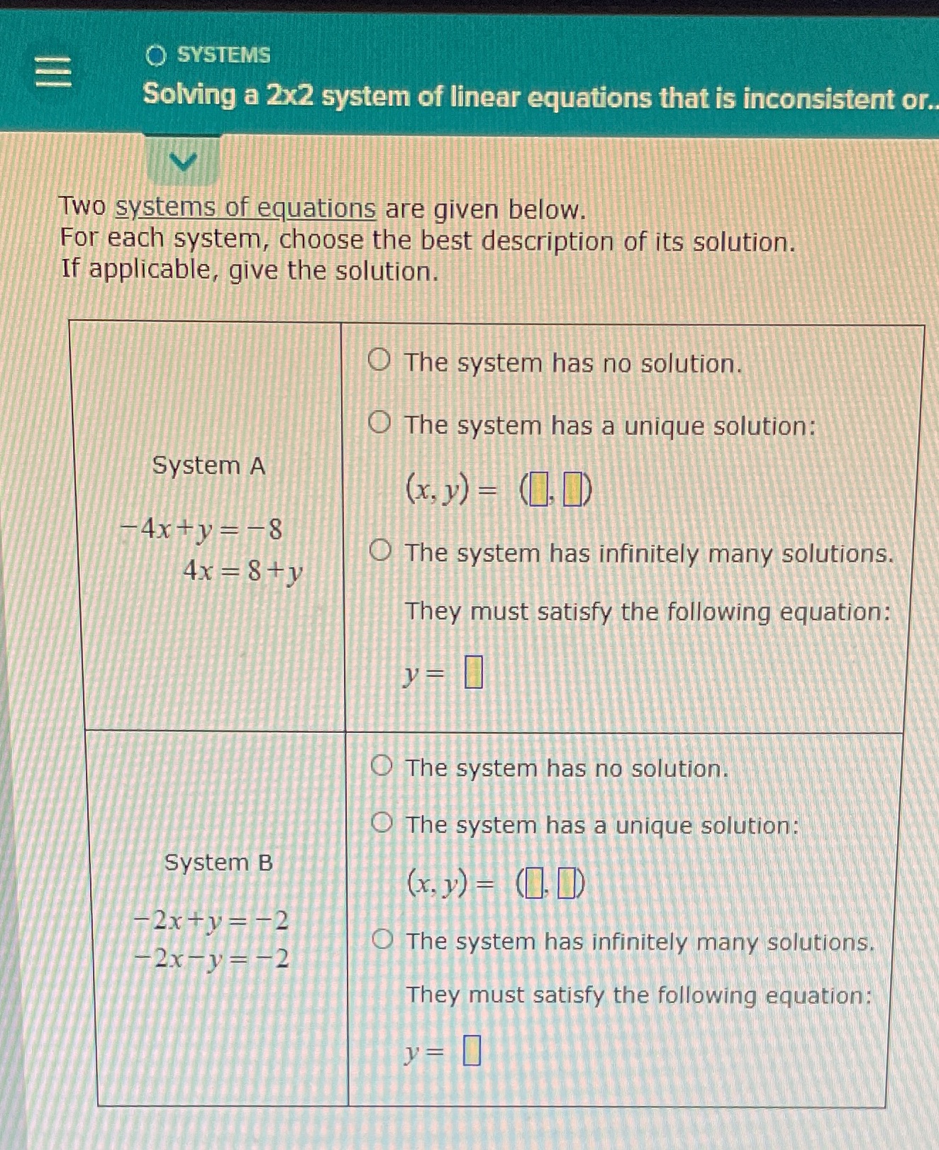 E O SYSTEMS Solving a 2x2 system of linear
