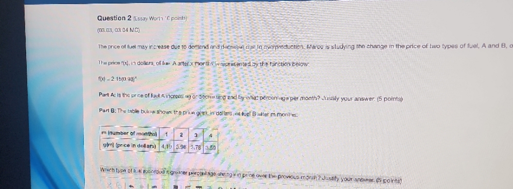 Question 2 (Essay Worth 10 pointa) (03.03, 03.04