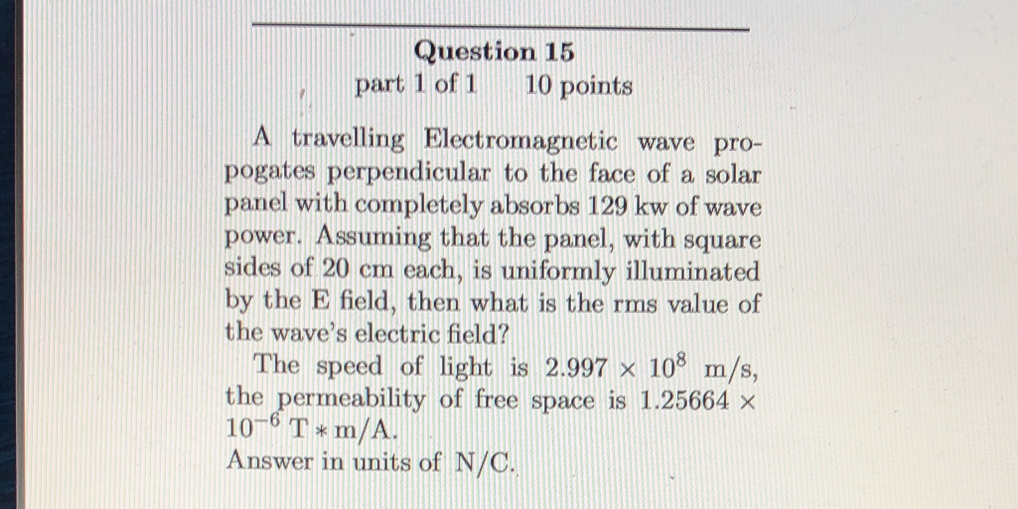 Question 15 part 1 of 1 10 points A travelling