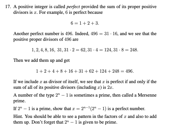17. A positive integer is called perfect provided