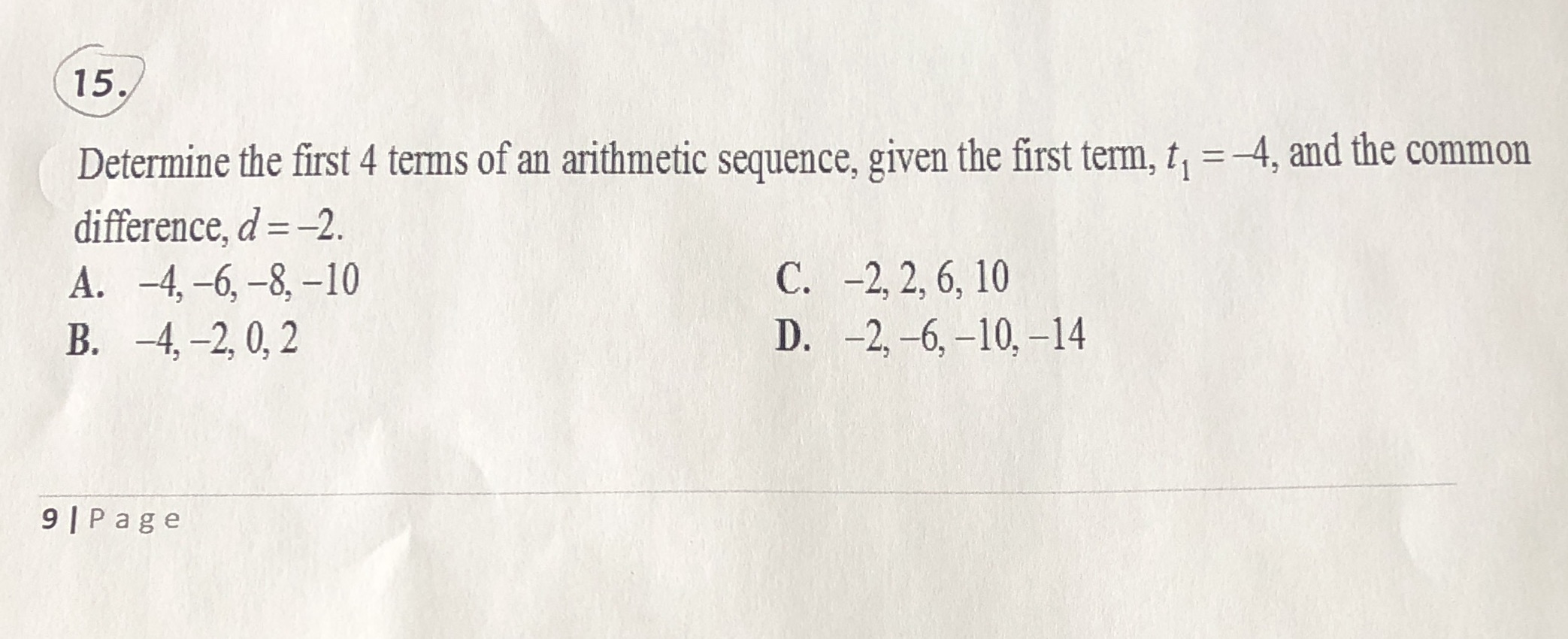 15 Determine the first 4 terms of an arithmetic
