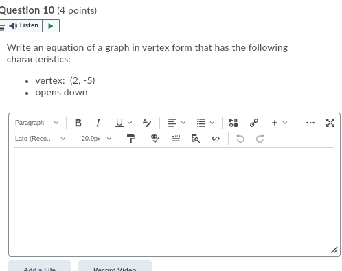 Question 10 (4 points) i Listen Write an equation