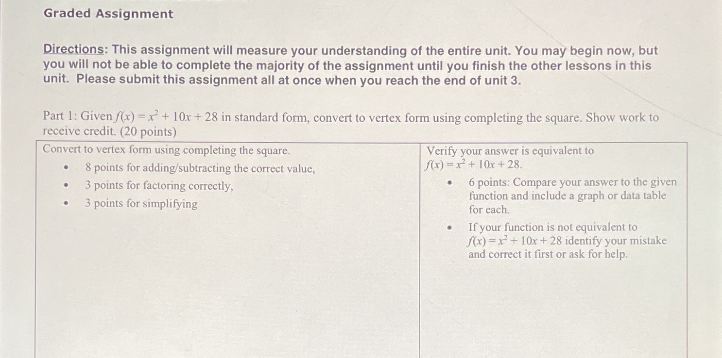 Graded Assignment Directions: This assignment