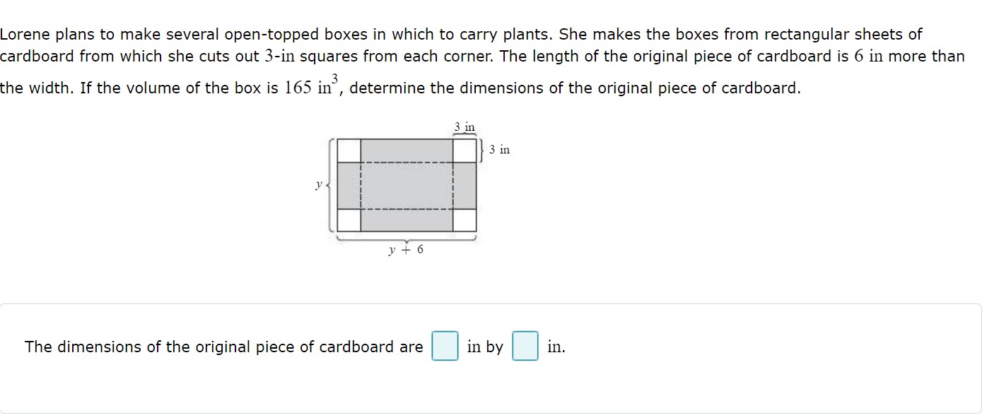Lorene plans to make several opentopped boxes in