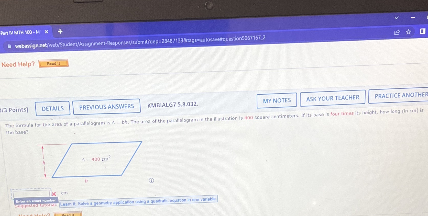 Part IV MTH 100 - MI X +